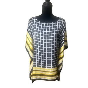 MICHAEL Michael Kors Geometric Poncho Blouse Top Black White Yellow S/M